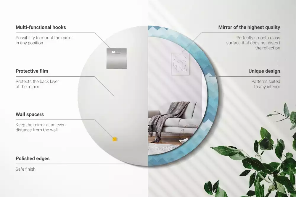 Lustro z drukowaną ramką w niebieski szewron