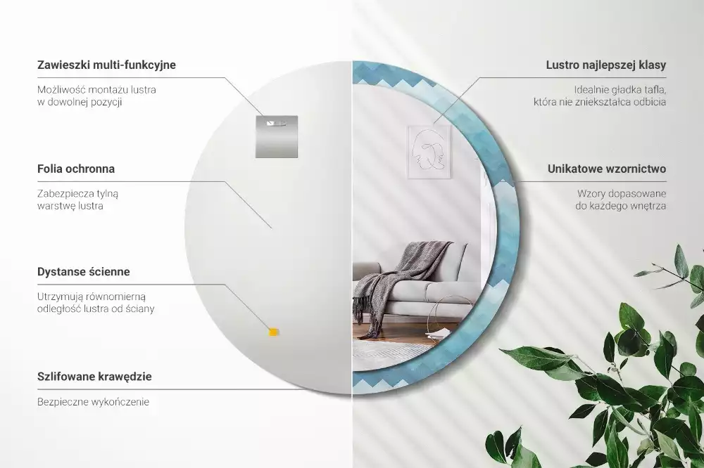 Lustro z drukowaną ramką w niebieski szewron