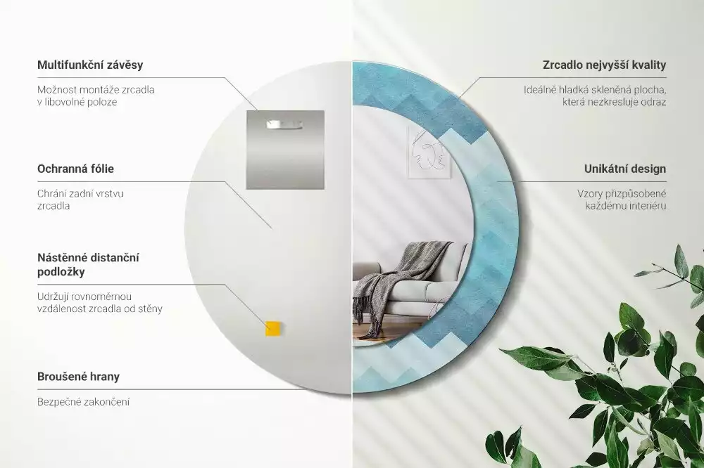 Lustro z drukowaną ramką w niebieski szewron