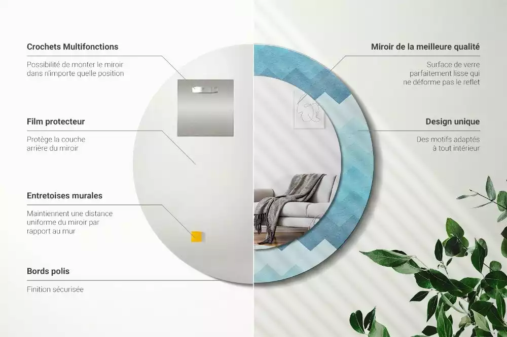 Lustro z drukowaną ramką w niebieski szewron