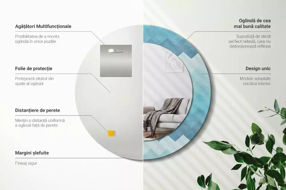 Lustro z drukowaną ramką w niebieski szewron