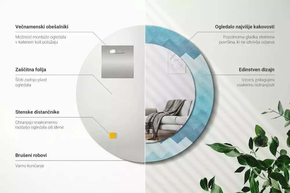 Lustro z drukowaną ramką w niebieski szewron