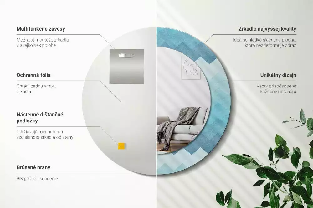 Lustro z drukowaną ramką w niebieski szewron