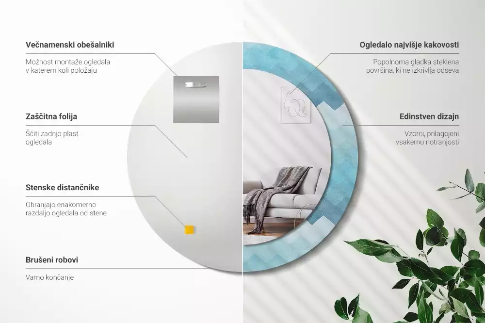 Lustro z drukowaną ramką w niebieski szewron