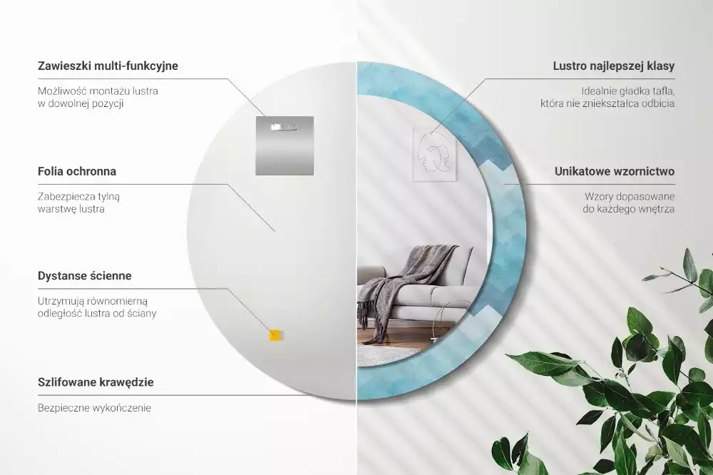 Lustro z drukowaną ramką w niebieski szewron