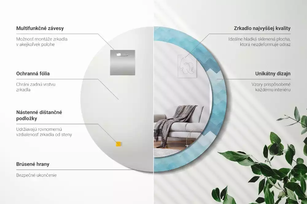 Lustro z drukowaną ramką w niebieski szewron