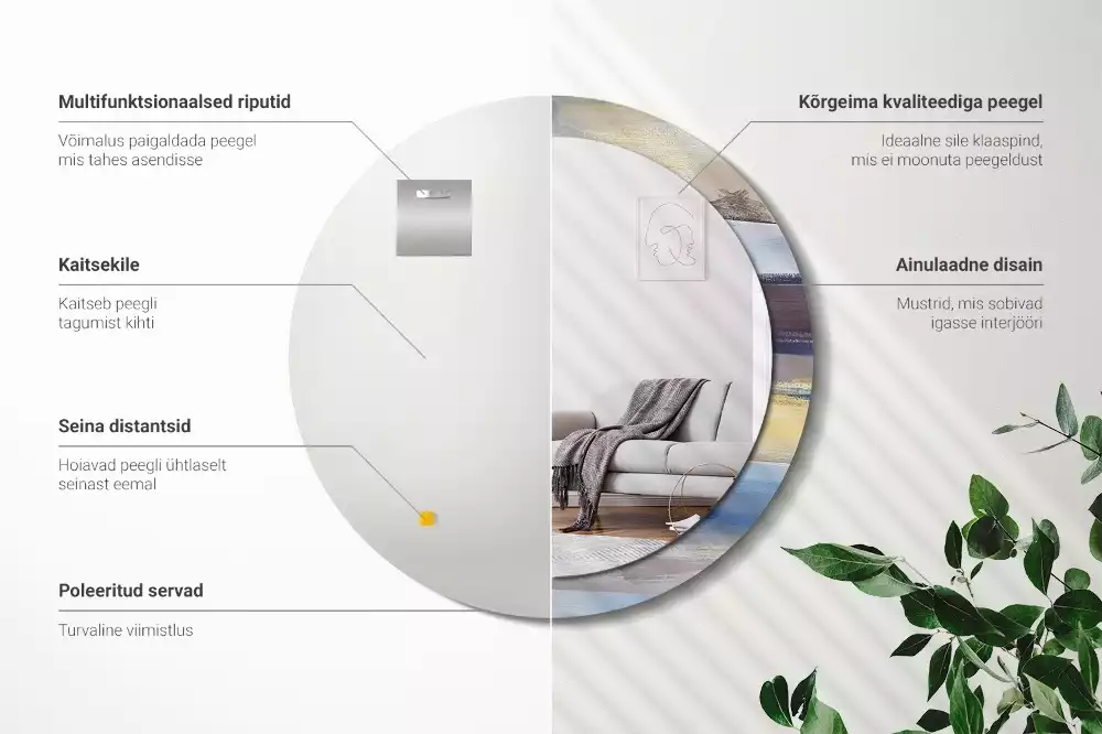 Lustro z ramą z nadrukiem z abstrakcyjnym motywem w wersji okrągłej