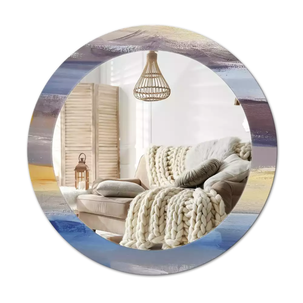 Lustro z ramą z nadrukiem z abstrakcyjnym motywem w wersji okrągłej