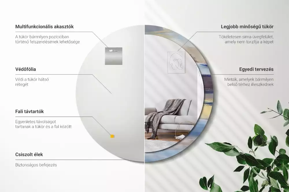 Lustro z ramą z nadrukiem z abstrakcyjnym motywem w wersji okrągłej