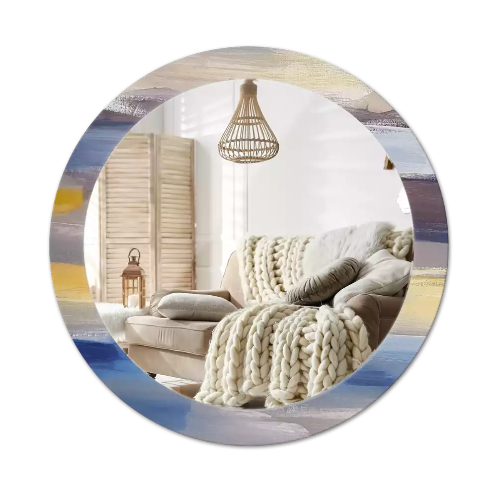 Lustro z ramą z nadrukiem z abstrakcyjnym motywem w wersji okrągłej