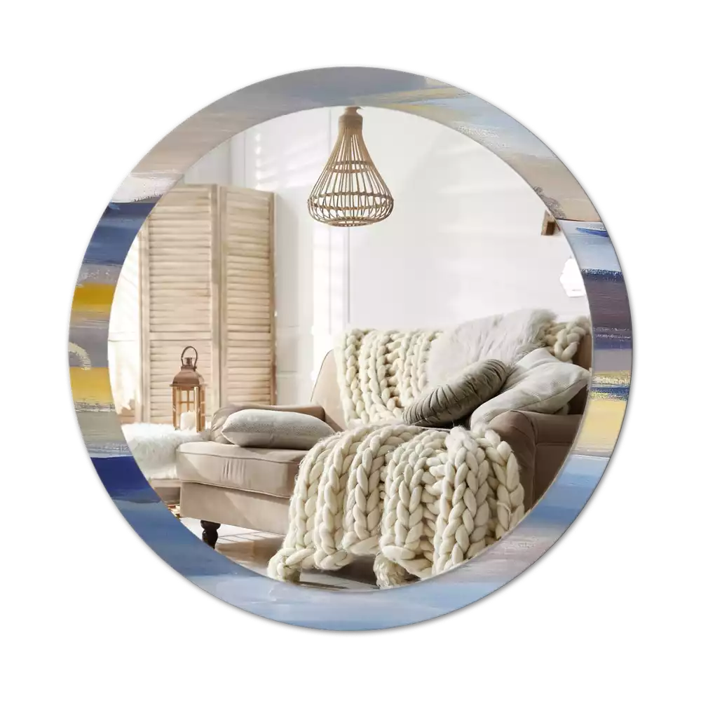 Lustro z ramą z nadrukiem z abstrakcyjnym motywem w wersji okrągłej