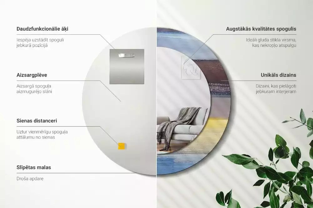 Lustro z ramą z nadrukiem z abstrakcyjnym motywem w wersji okrągłej