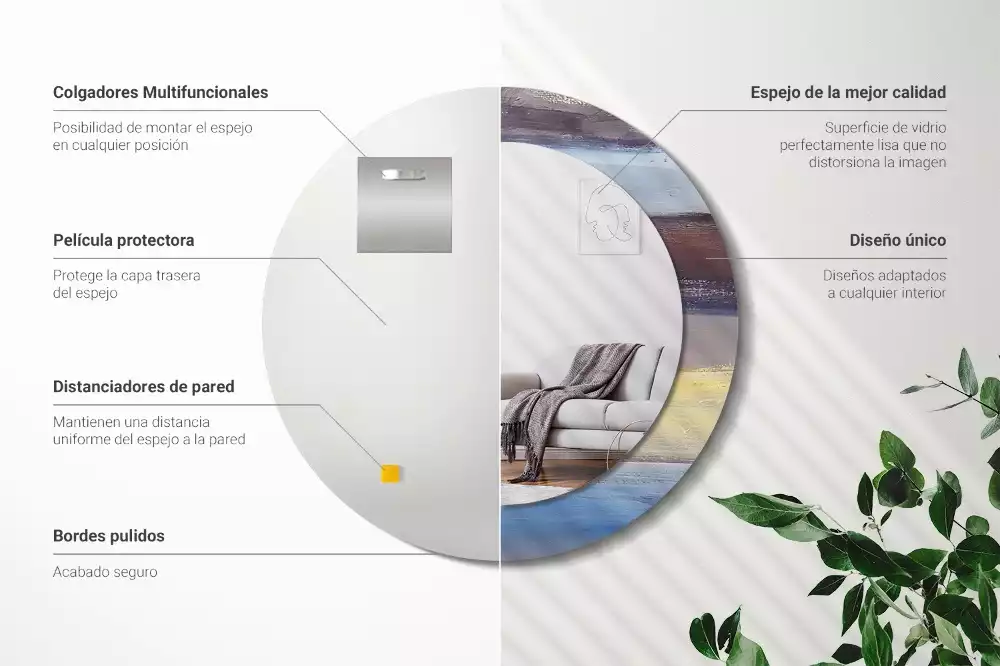 Lustro z ramą z nadrukiem z abstrakcyjnym motywem w wersji okrągłej