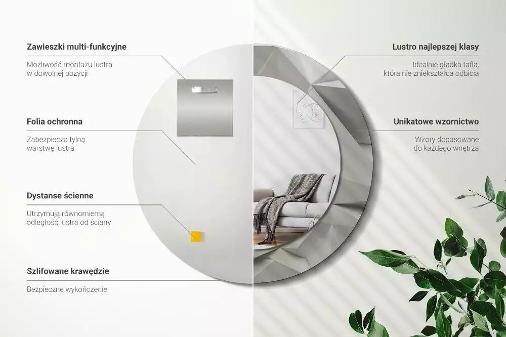 Lustro ścienne dekoracyjne z abstrakcyjnym wzorem białego kryształu