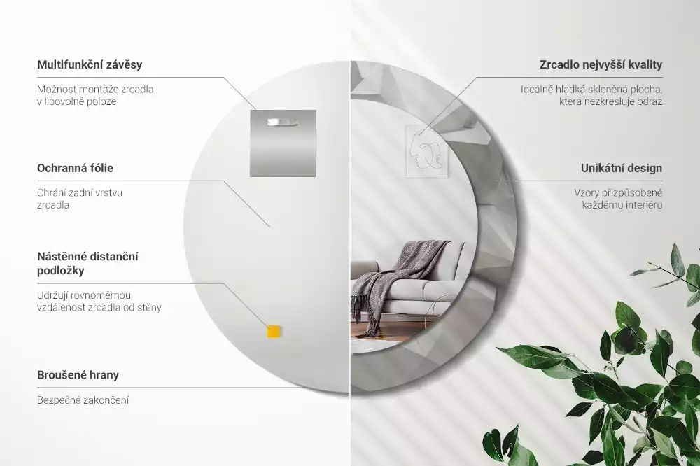 Lustro ścienne dekoracyjne z abstrakcyjnym wzorem białego kryształu