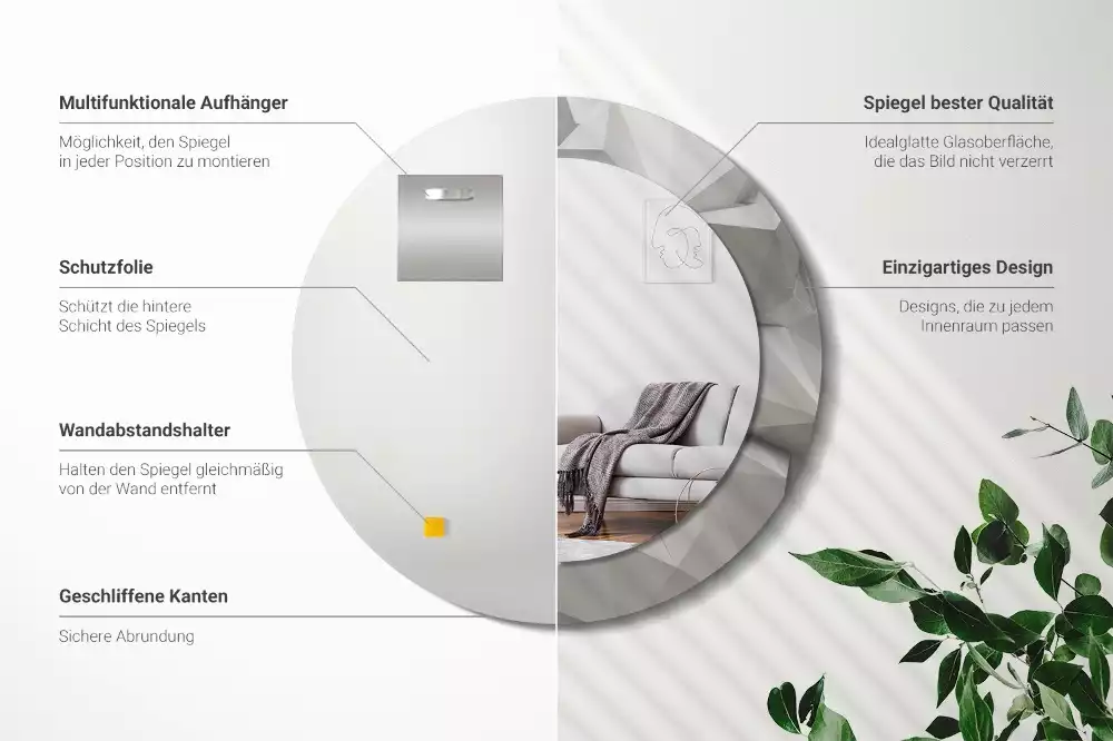 Lustro ścienne dekoracyjne z abstrakcyjnym wzorem białego kryształu