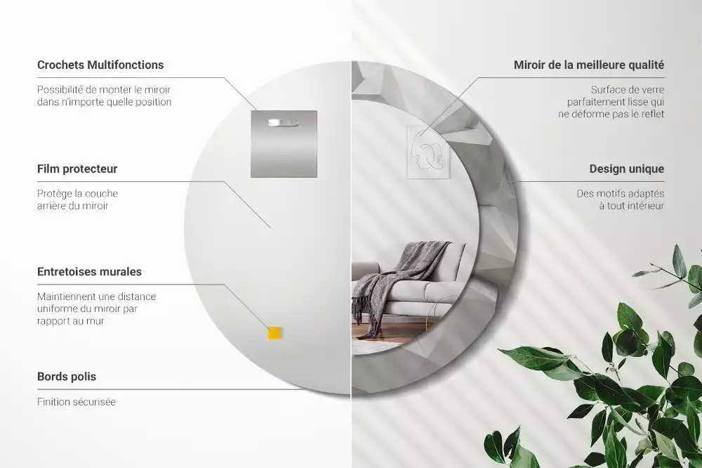 Lustro ścienne dekoracyjne z abstrakcyjnym wzorem białego kryształu