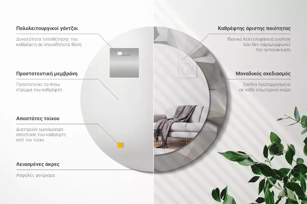 Lustro ścienne dekoracyjne z abstrakcyjnym wzorem białego kryształu