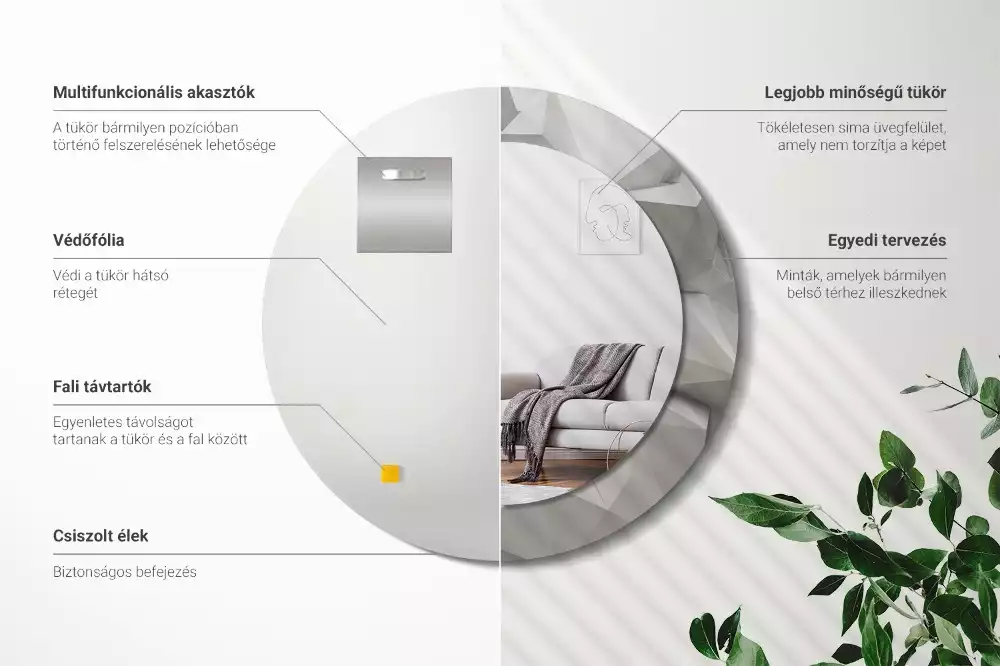 Lustro ścienne dekoracyjne z abstrakcyjnym wzorem białego kryształu