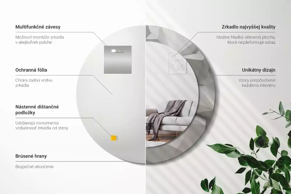 Lustro ścienne dekoracyjne z abstrakcyjnym wzorem białego kryształu