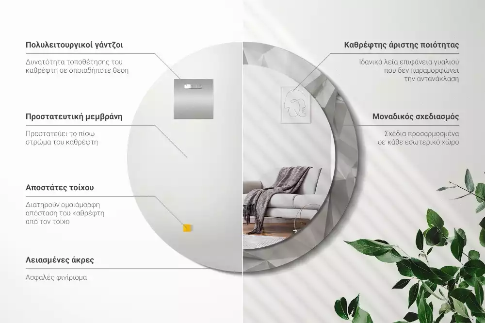 Lustro ścienne dekoracyjne z abstrakcyjnym wzorem białego kryształu