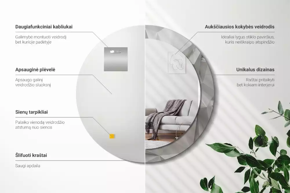 Lustro ścienne dekoracyjne z abstrakcyjnym wzorem białego kryształu