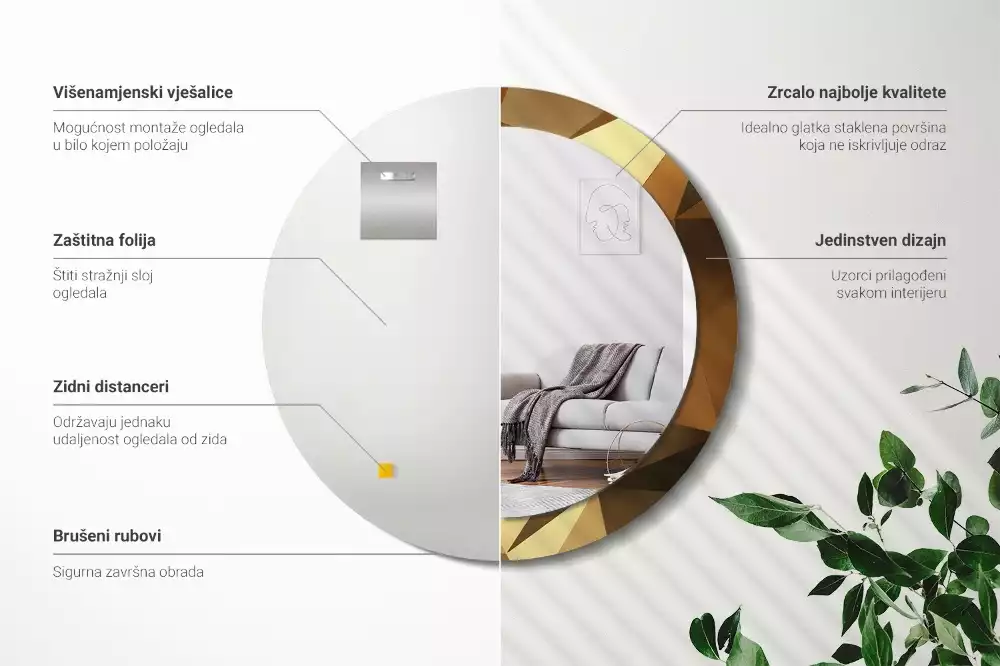 Lustro z drukowaną ramką o geometrycznym wzorze