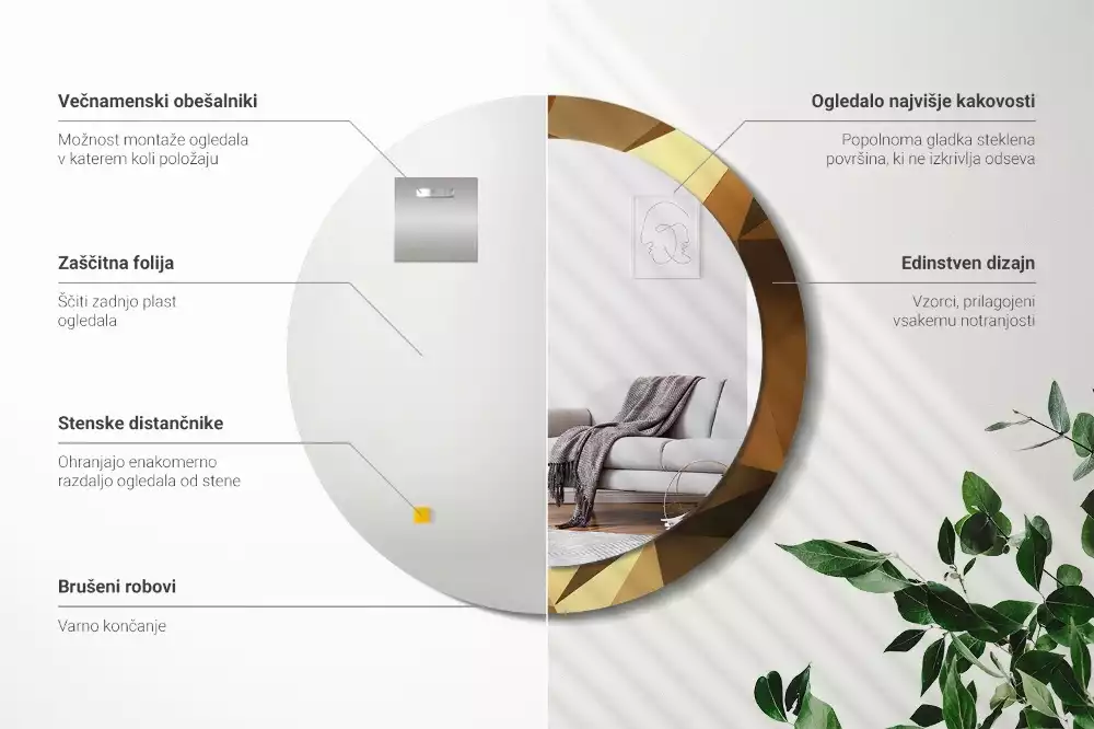 Lustro z drukowaną ramką o geometrycznym wzorze