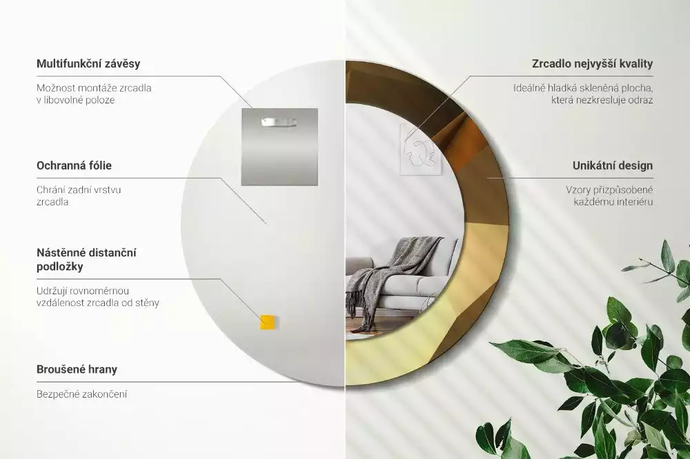 Lustro z drukowaną ramką o geometrycznym wzorze