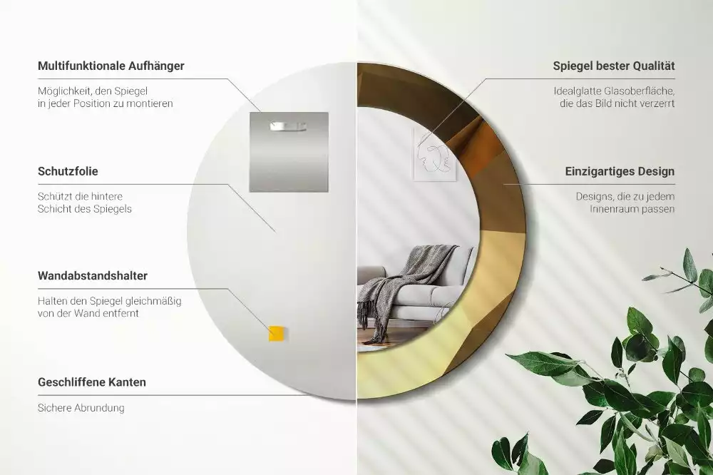 Lustro z drukowaną ramką o geometrycznym wzorze