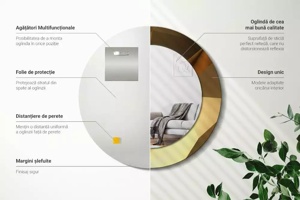 Lustro z drukowaną ramką o geometrycznym wzorze