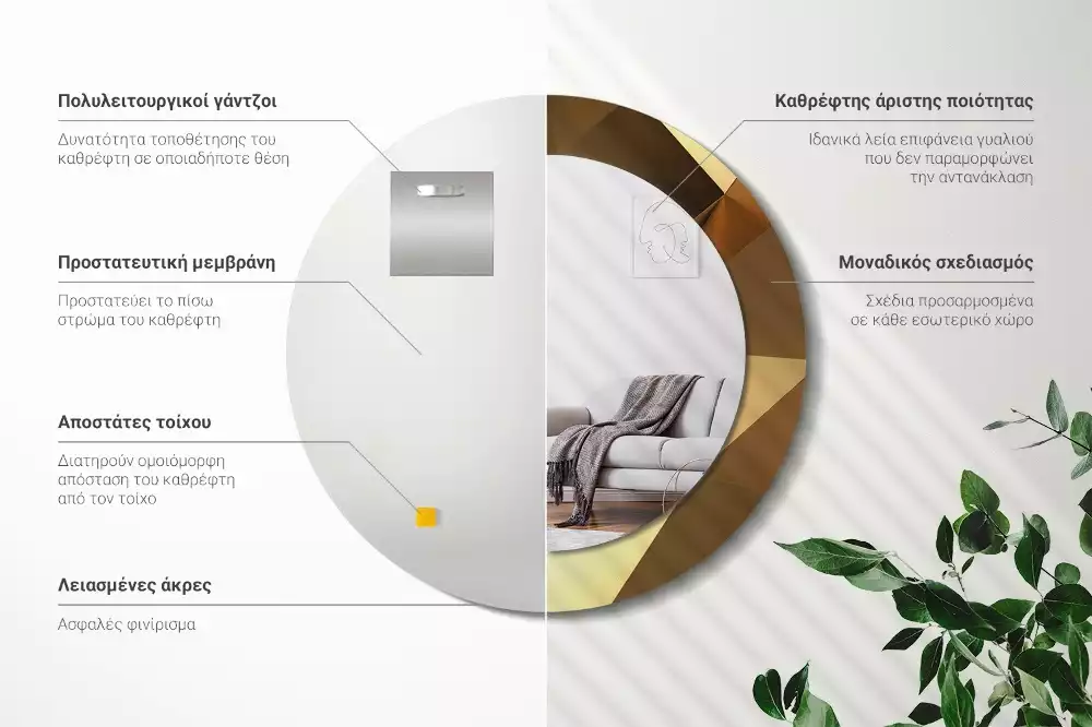 Lustro z drukowaną ramką o geometrycznym wzorze