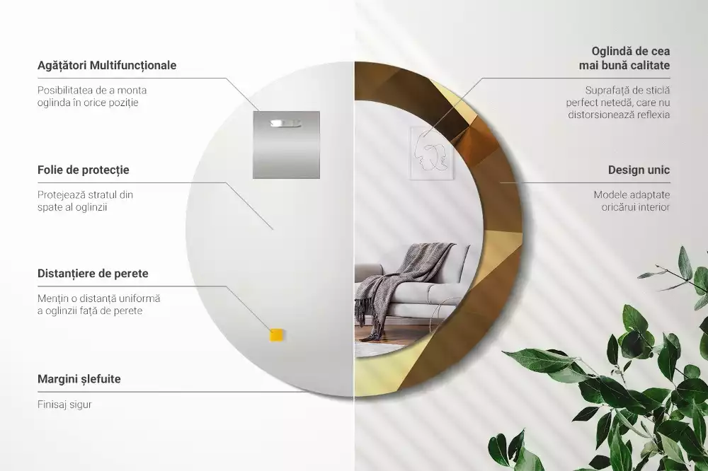 Lustro z drukowaną ramką o geometrycznym wzorze