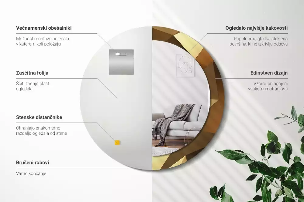 Lustro z drukowaną ramką o geometrycznym wzorze