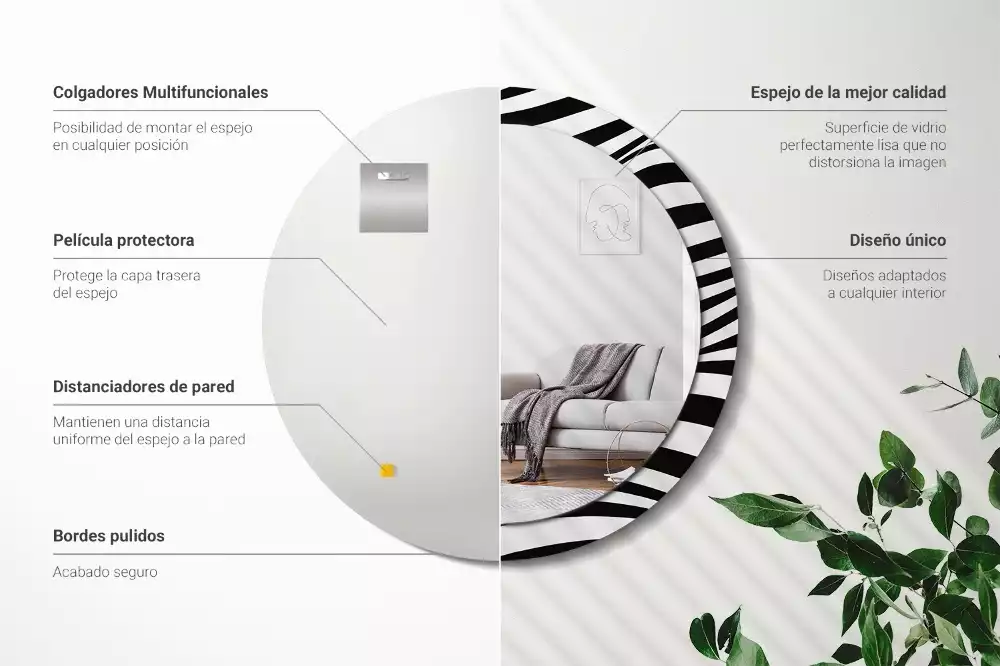 Lustro ścienne dekoracyjne w kształcie okrągłej tafli z motywem abstrakcyjnej fali