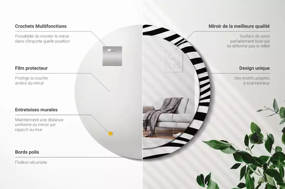 Lustro ścienne dekoracyjne w kształcie okrągłej tafli z motywem abstrakcyjnej fali