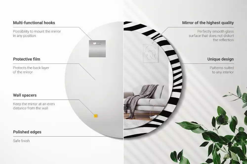 Lustro ścienne dekoracyjne w kształcie okrągłej tafli z motywem abstrakcyjnej fali