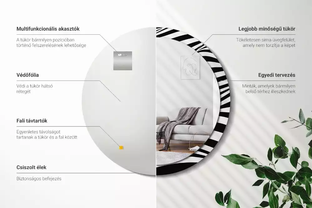 Lustro ścienne dekoracyjne w kształcie okrągłej tafli z motywem abstrakcyjnej fali