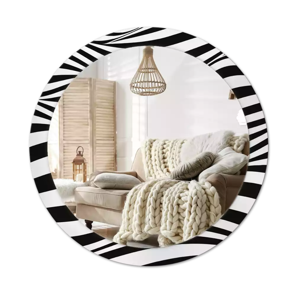 Lustro ścienne dekoracyjne w kształcie okrągłej tafli z motywem abstrakcyjnej fali