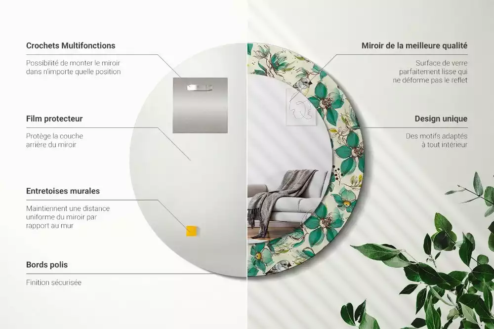 Lustro z drukowaną ramką w motywie kwiatów i ptaków