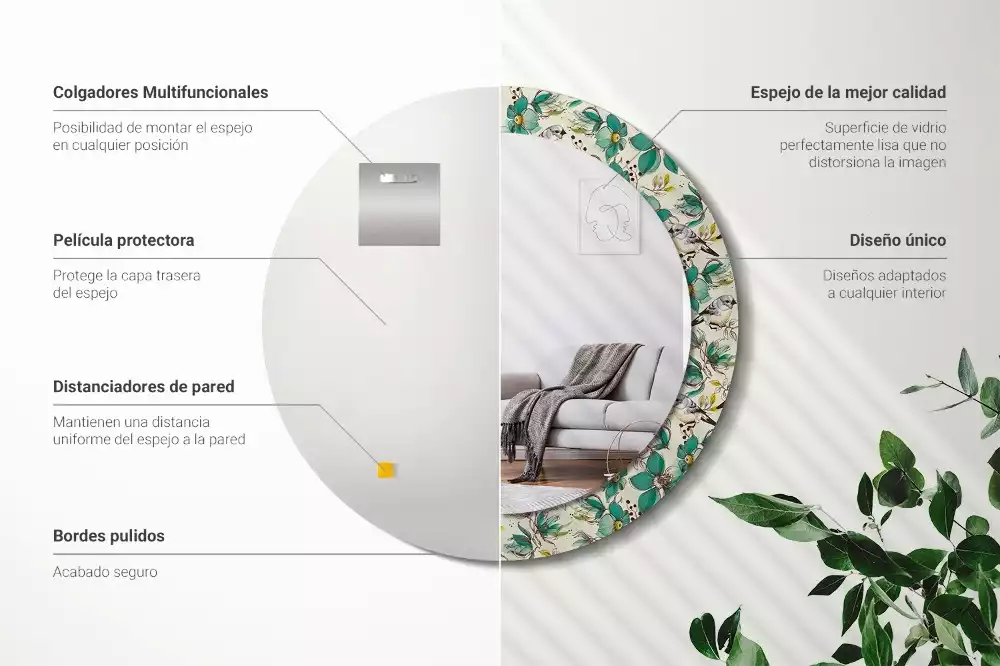 Lustro z drukowaną ramką w motywie kwiatów i ptaków