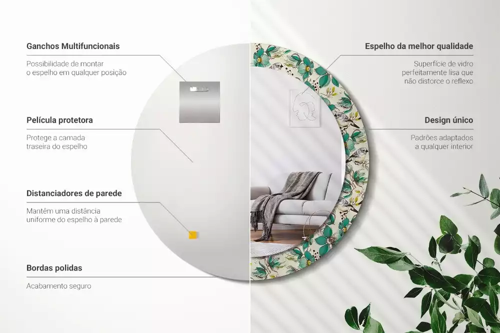 Lustro z drukowaną ramką w motywie kwiatów i ptaków