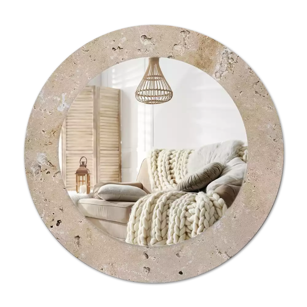 Lustro z drukowaną ramką o okrągłym kształcie w imitacji kamienia