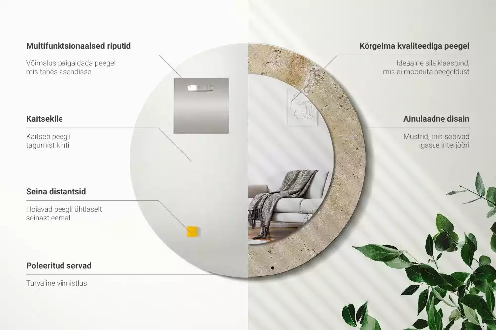 Lustro z drukowaną ramką o okrągłym kształcie w imitacji kamienia