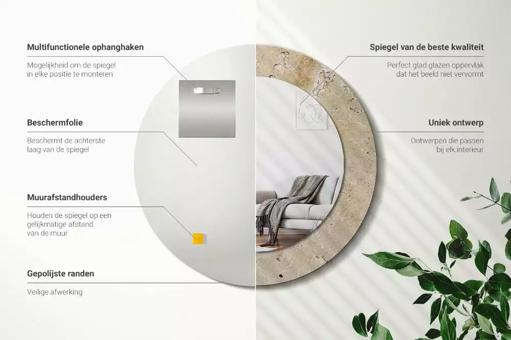 Lustro z drukowaną ramką o okrągłym kształcie w imitacji kamienia