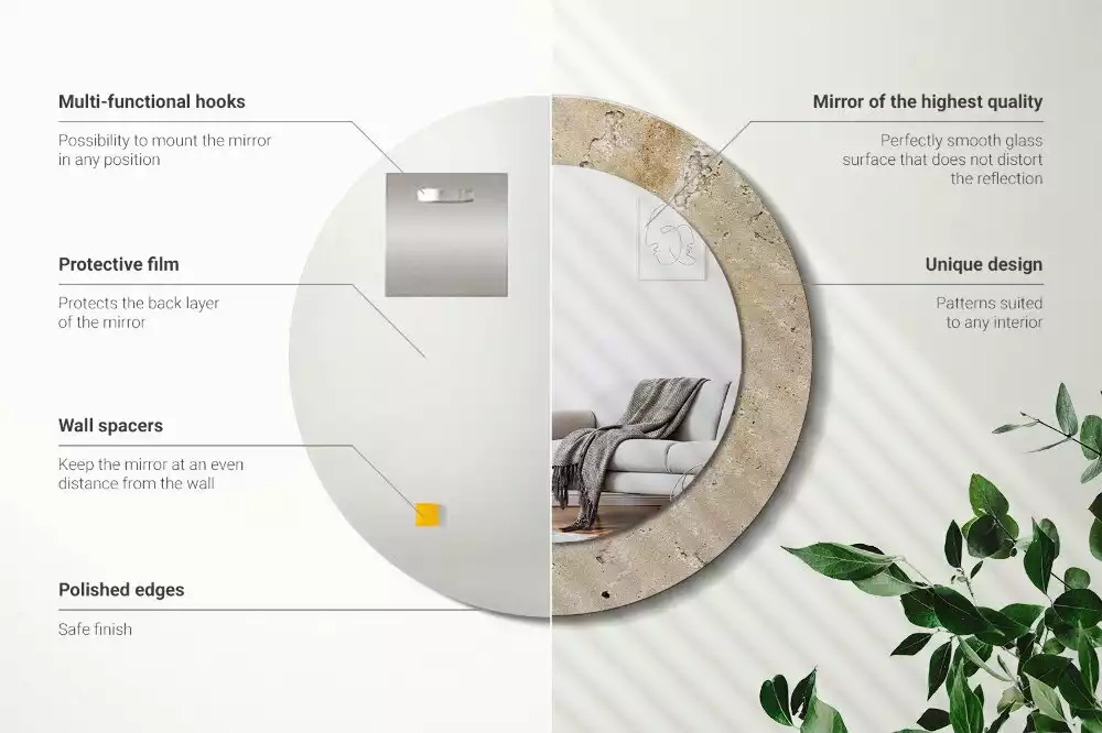 Lustro z drukowaną ramką o okrągłym kształcie w imitacji kamienia