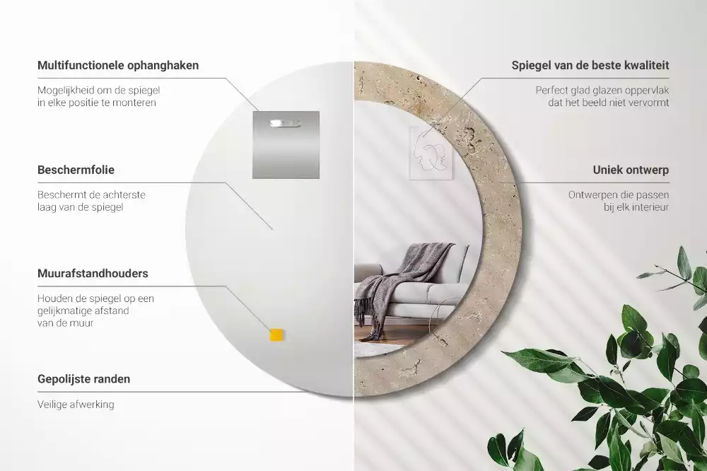 Lustro z drukowaną ramką o okrągłym kształcie w imitacji kamienia