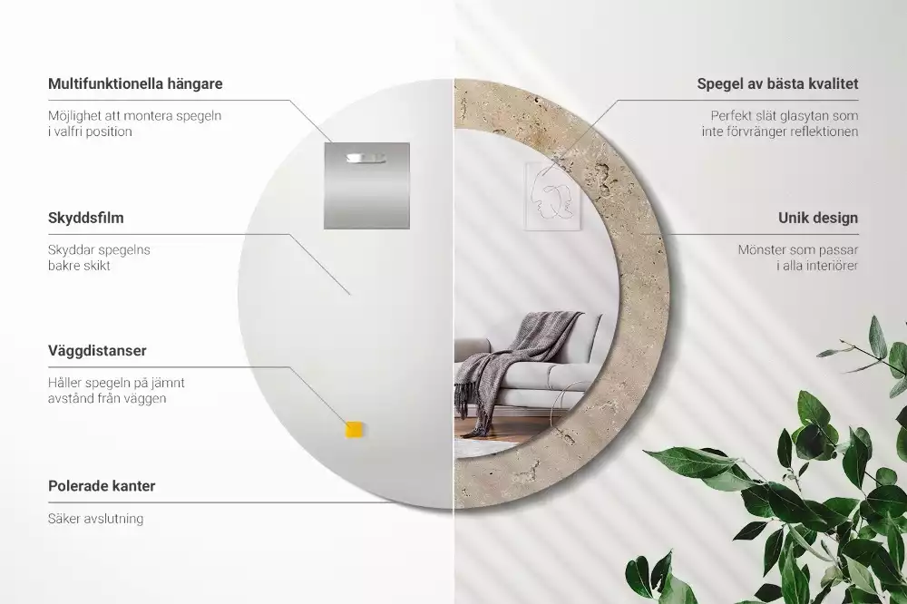 Lustro z drukowaną ramką o okrągłym kształcie w imitacji kamienia