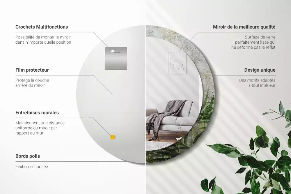 Lustro z drukowaną ramką o motywie liści paproci