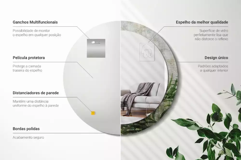 Lustro z drukowaną ramką o motywie liści paproci